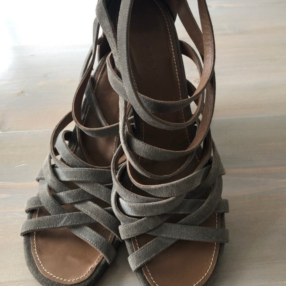 Barbara Bui Grey Suede Stappy Wedge Heel Sandals